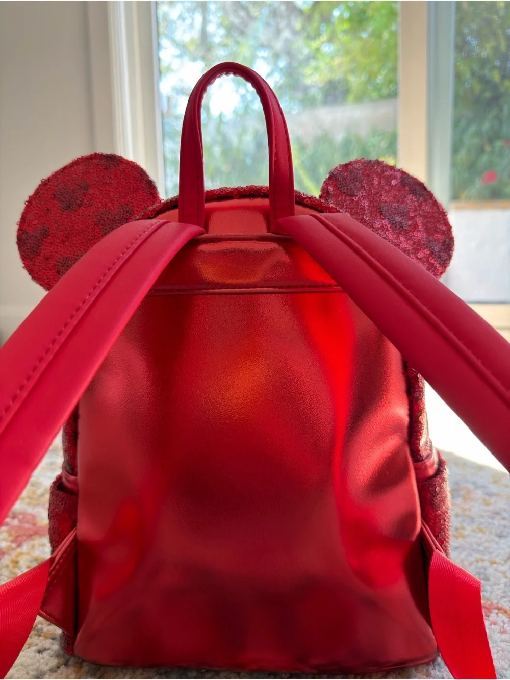 Disney Parks Loungefly Red Sequin Minnie Mouse Mini Backpack
